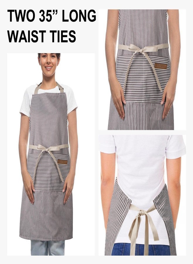 DILLMAN Kitchen Cooking Adjustable Aprons - Men Women Bib Soft Chef Stripes Apron with 2 Pockets, Narrow Brown Strips, 68*75cm/26.8/29.5inch - Image 3