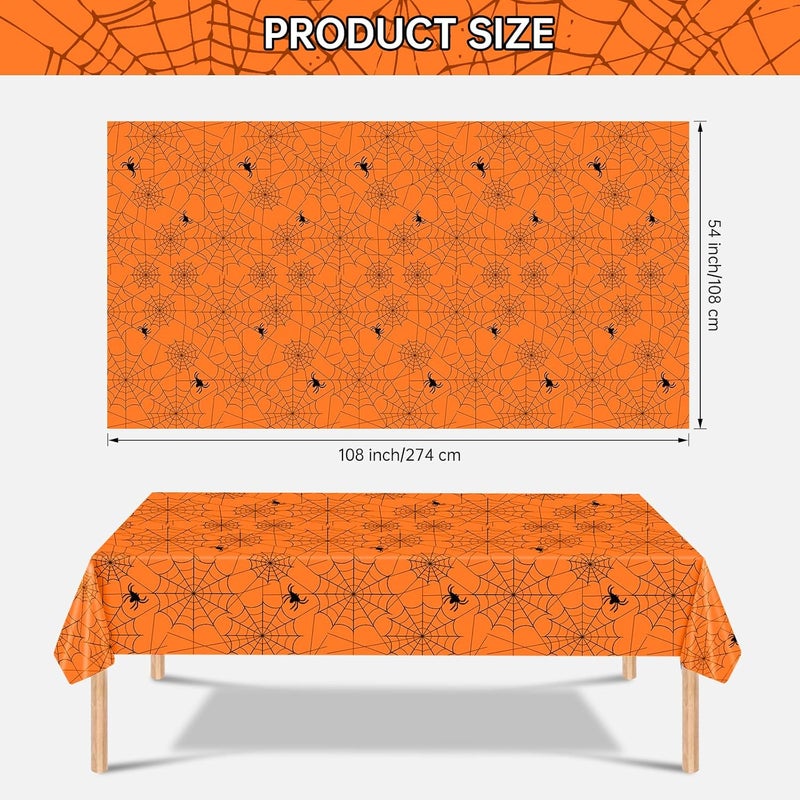 Litmitfu 2 Pcs Halloween Tablecloth - Plastic Halloweens Spider Webs Table Cloth, Orange Disposable Rectangle Spiderweb Table Cover for Halloween Party Decorations Supplies Favors Tables Decor, 108 x 54 Inch - Image 3