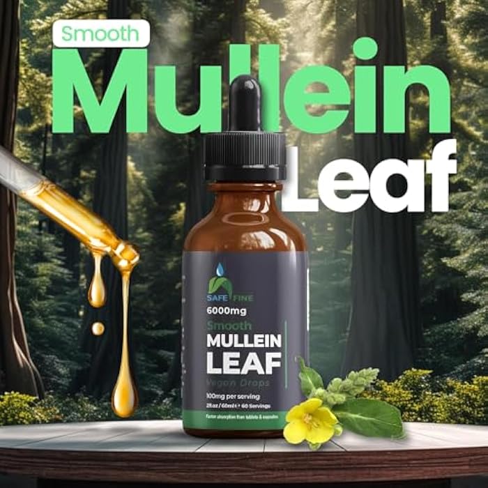 safefine Mullein Leaf Extract Drops 2 fl oz (60ml) – Alcohol Free Liquid Herbal Supplement for Lung Support – Vegan, Non-GMO – Dropper Included - Image 2