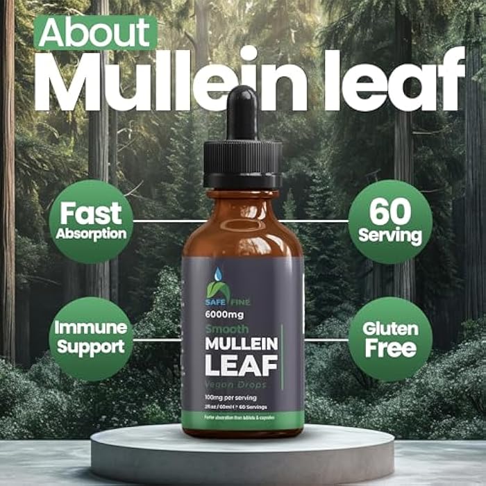 safefine Mullein Leaf Extract Drops 2 fl oz (60ml) – Alcohol Free Liquid Herbal Supplement for Lung Support – Vegan, Non-GMO – Dropper Included - Image 5