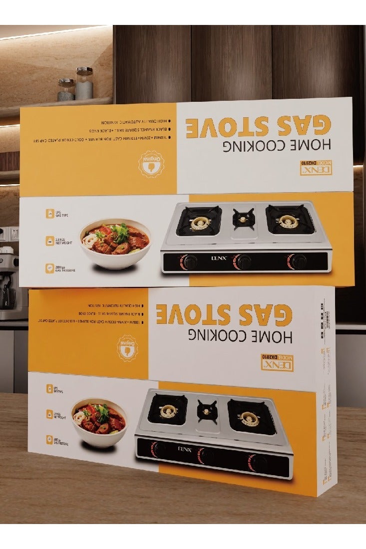 دينكس موقد غاز بثلاثة شعلات مع سطح زجاجي وإشعال تلقائي وموقد من الحديد الزهر بتصميم أنيق - Image 1