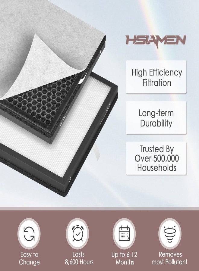 HSIAMEN PR1 Replacement Filter Compatible Mooka Air Purifier Model PR1, 3-in-1 H13 True HEPA Activated Carbon with 6 Pre-filter - Image 3
