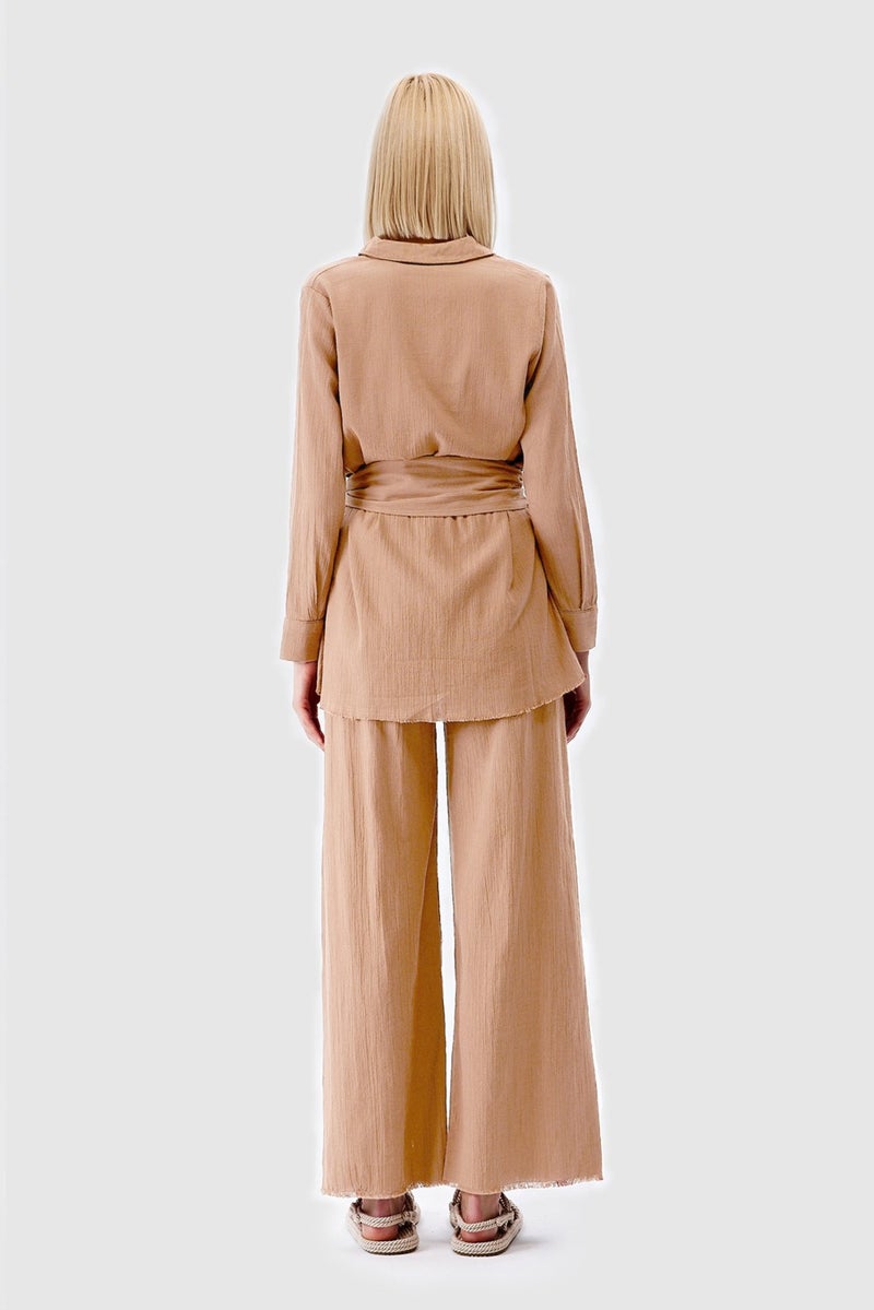 Açelya Okcu AÇELYAOKCU Oversize Tied Waist Shirt Casual Trousers Top-Bottom Set - Image 4