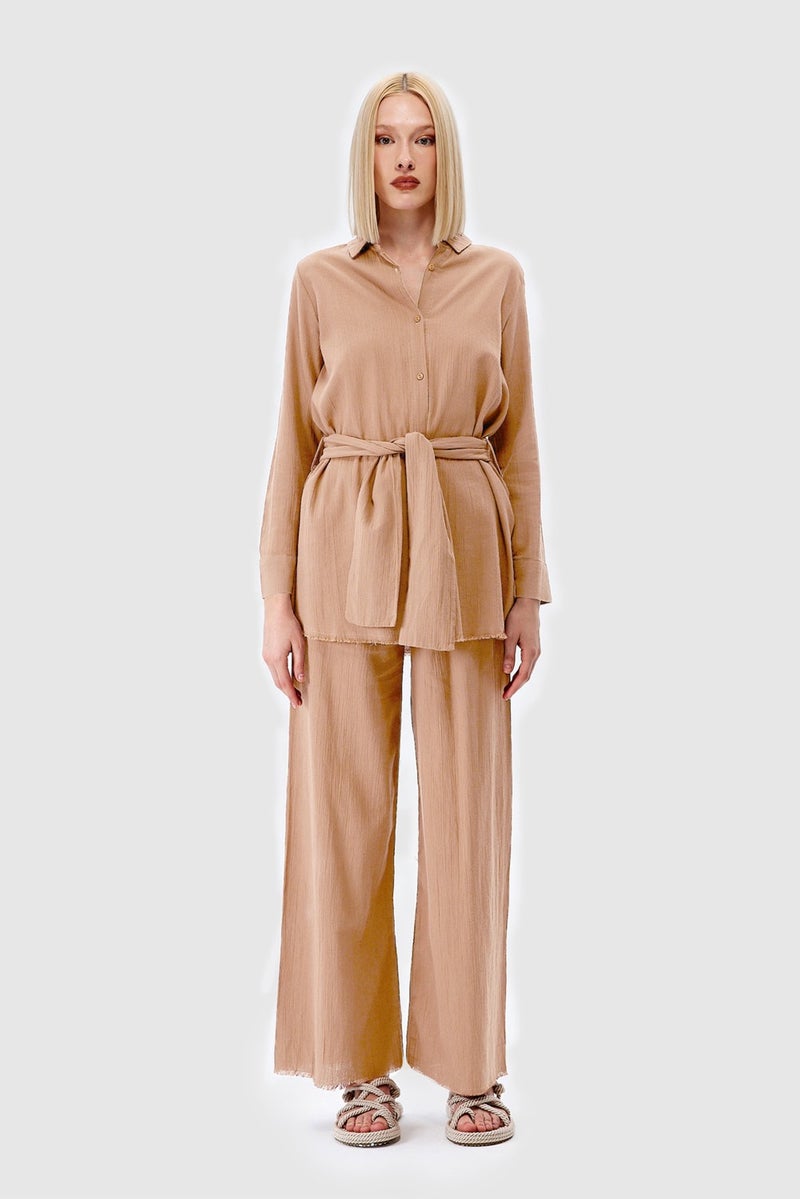 Açelya Okcu AÇELYAOKCU Oversize Tied Waist Shirt Casual Trousers Top-Bottom Set - Image 2