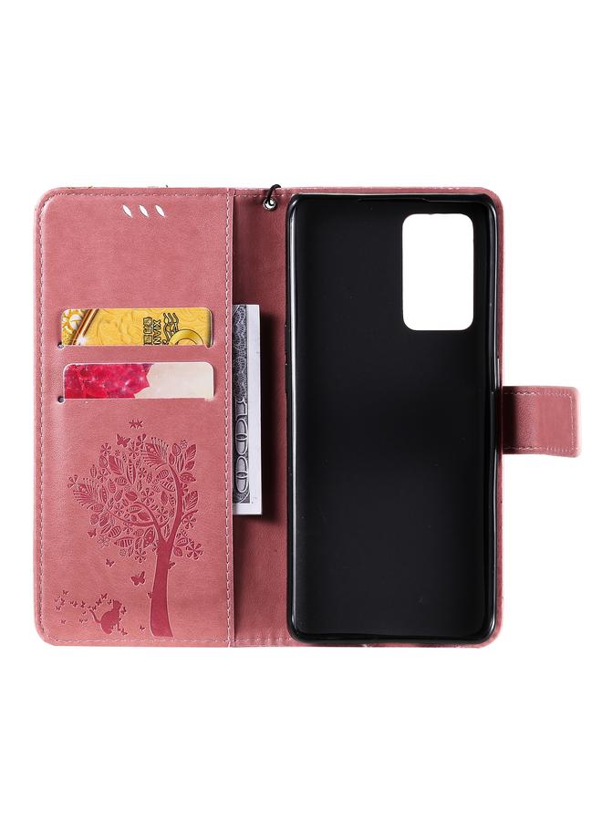 اس-توب جراب لهاتف OPPO Reno6 Pro 5G، جراب جلدي PU قلاب أفقي بطباعة مضغوطة بنقشة شجرة وقط، مع حامل وفتحات للبطاقات ومحفظة وحبل تعليق - Image 4