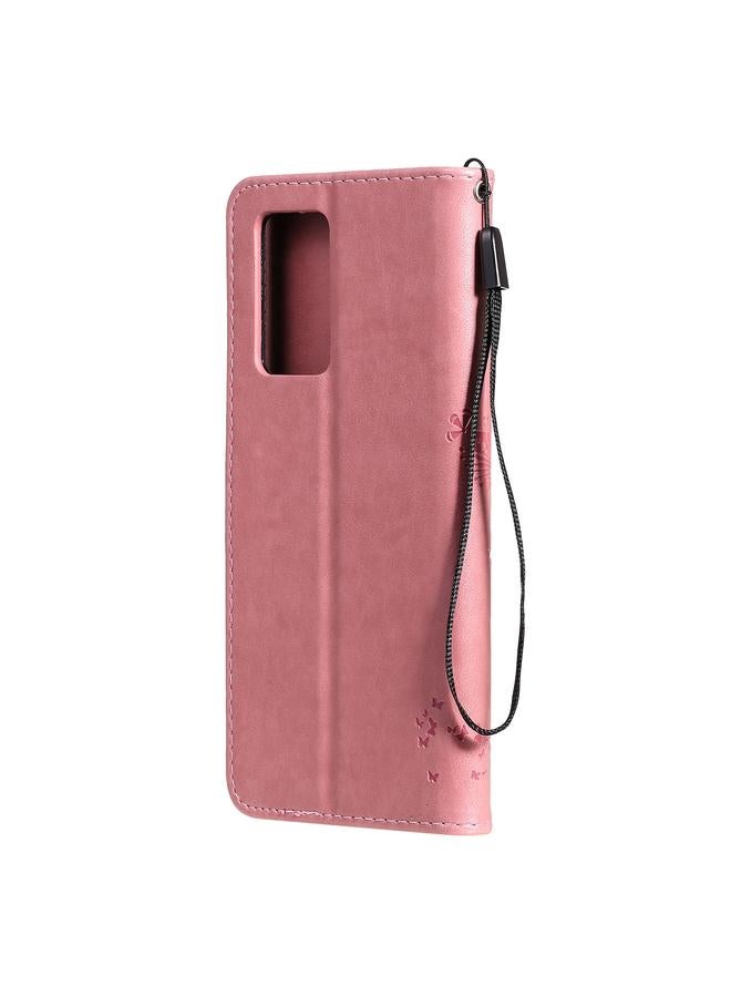 اس-توب جراب لهاتف OPPO Reno6 Pro 5G، جراب جلدي PU قلاب أفقي بطباعة مضغوطة بنقشة شجرة وقط، مع حامل وفتحات للبطاقات ومحفظة وحبل تعليق - Image 3