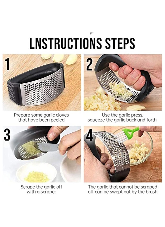 Generic Garlic Press, Stainless Steel Garlic Crusher, Multifunction Kitchen Gadgets Garlic Chopper with Ergonomic Handle, Silicone Garlic Peeler, Multicolor  - Image 2