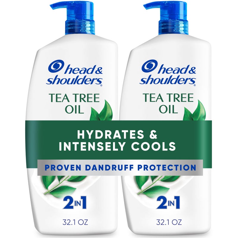 Head & Shoulders Anti-Dandruff Shampoo and Conditioner, Tea Tree Oil 2-in-1 Twin Pack, 1% Pyrithione Zinc, Tea Tree Shampoo with Cooling, Refreshed Scalp, 32.1 fl oz Each - Image 1