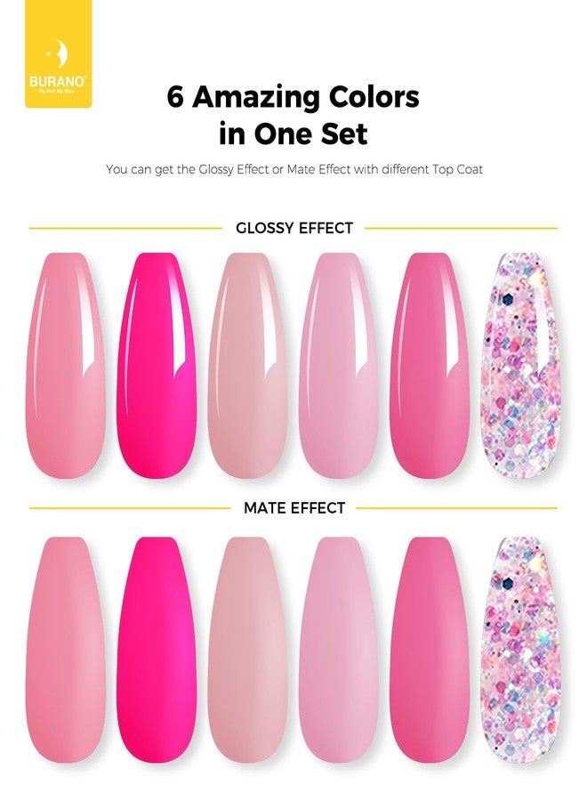 BURANO Poly Extension Gel Nail Kit, 6 Colors Nail Poly Nails Builder Gel Set for Beginner & Professional Using, DIY Starter Kit Nail Art Gift (04 Pink Glitter) - Image 4