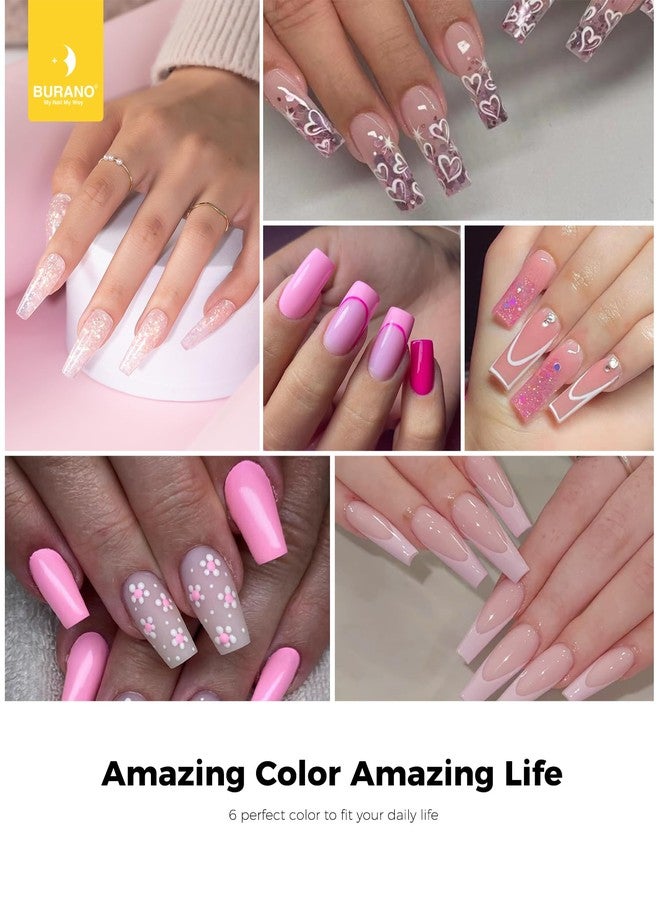 BURANO Poly Extension Gel Nail Kit, 6 Colors Nail Poly Nails Builder Gel Set for Beginner & Professional Using, DIY Starter Kit Nail Art Gift (04 Pink Glitter) - Image 2