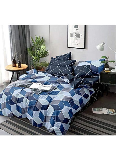Laying Style 350TC Microfiber Glace Cotton AC Comforter Set King Size Double Bed with 1 Flat bedsheet90x100 inch and Two Pillow Covers II 4 pc Bedding SetBox Blue