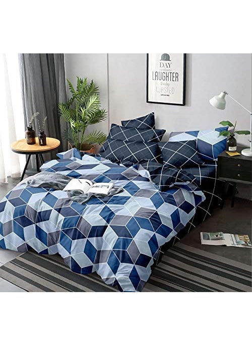 Laying Style Laying Style 350TC Microfiber Glace Cotton AC Comforter Set King Size Double Bed with 1 Flat bedsheet90x100 inch and Two Pillow Covers II 4 pc Bedding SetBox Blue  - Image 1