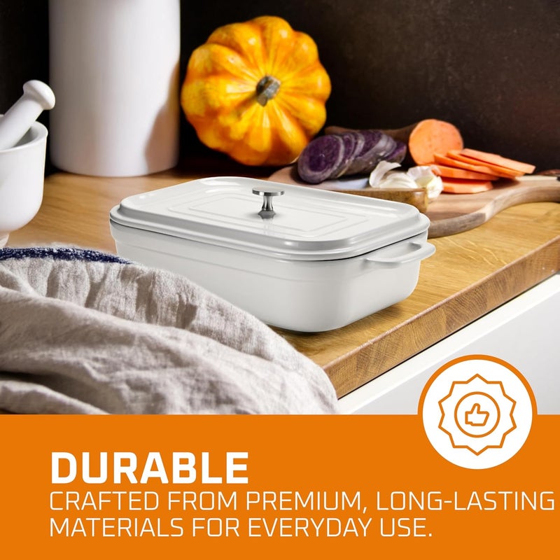 Bruntmor Stoneware Casserole With Lid  Rectangular Pan with Lid  Covered Stoneware Cookware Pans Stone Set  Freezer  Oven Safe Stone Bakeware for Baking Lasagna and Other Baked Dish and Food Deep - Image 2