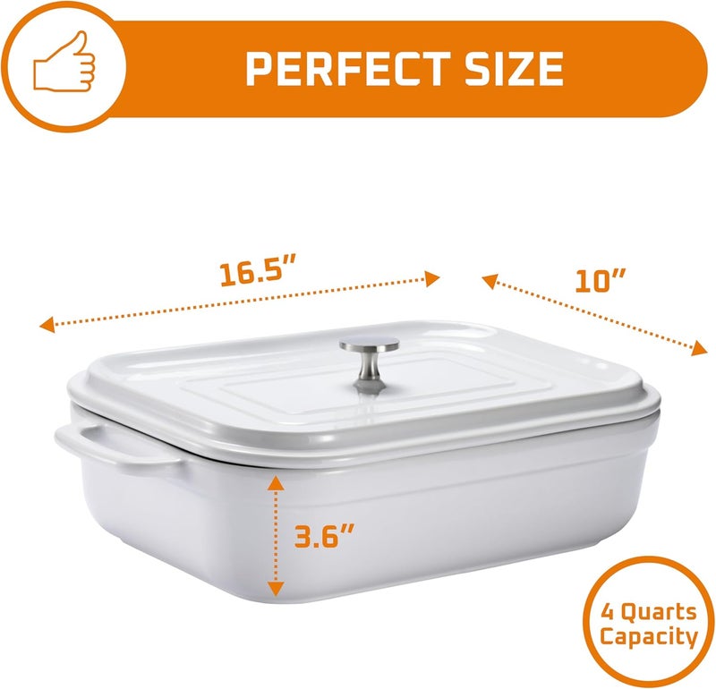 Bruntmor Stoneware Casserole With Lid  Rectangular Pan with Lid  Covered Stoneware Cookware Pans Stone Set  Freezer  Oven Safe Stone Bakeware for Baking Lasagna and Other Baked Dish and Food Deep - Image 3
