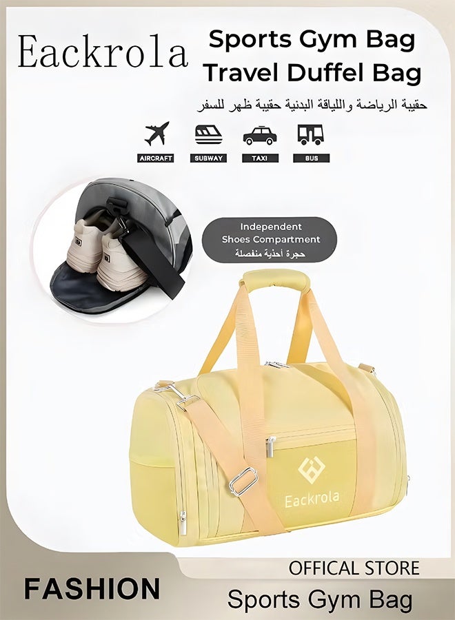 Eackrola Sports Gym Bag for Men & Women with Shoe and Wet Compartment - 30L Duffle Bag for Travel, Gym, Beach & Weekend Trips |Yellow Sports Bag - Image 1