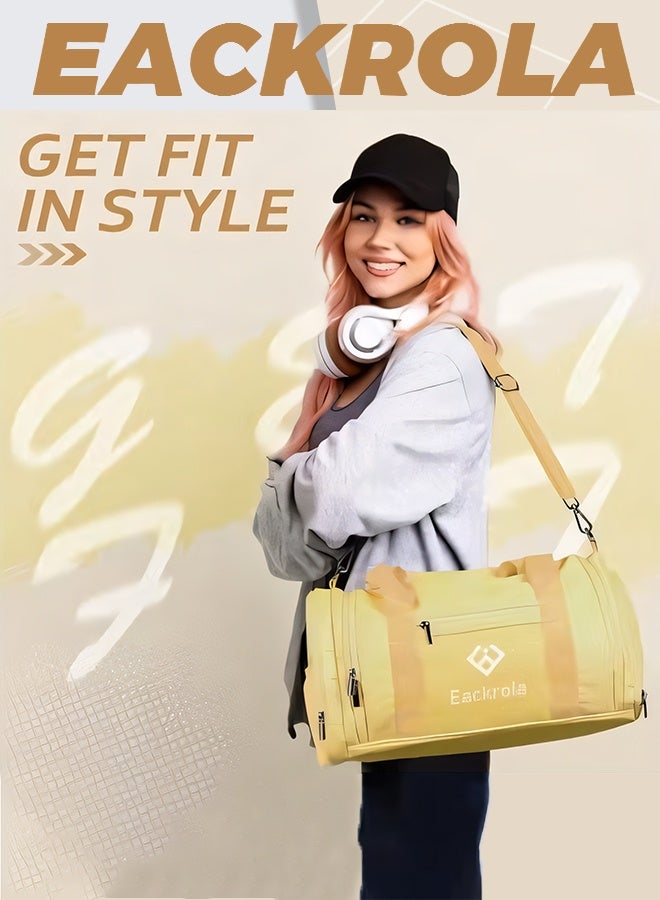 Eackrola Sports Gym Bag for Men & Women with Shoe and Wet Compartment - 30L Duffle Bag for Travel, Gym, Beach & Weekend Trips |Yellow Sports Bag - Image 2