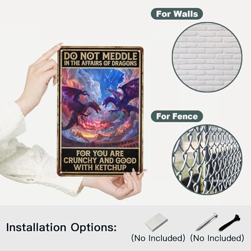 GJXFTPTTBD Metal Sign Funny Dragon Decor Do Not Meddle in The Affairs of Dragons Vintage Tin Sign for Man Cave Bar Study Home Decor 12x8 Inch - Image 3