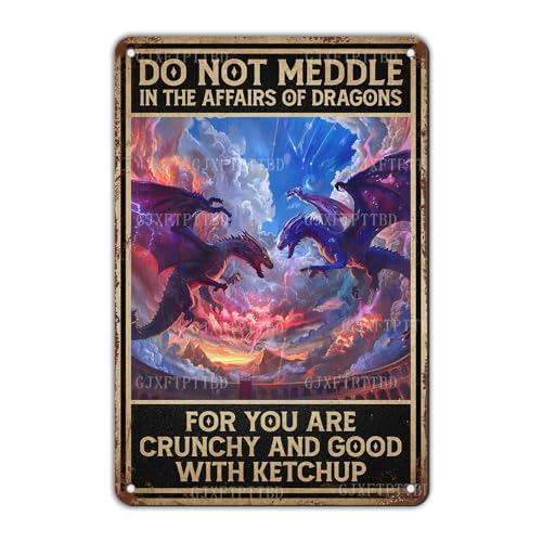 GJXFTPTTBD Metal Sign Funny Dragon Decor Do Not Meddle in The Affairs of Dragons Vintage Tin Sign for Man Cave Bar Study Home Decor 12x8 Inch - Image 1