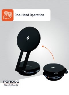 porodo Vacuseal Magsafe Charging mount with Adjustable Viewing Angle / Strong Suction Secure Phone Mount for Car or Home / One-Hand Operation / 15W Wireless Charger - Black  - Image 4