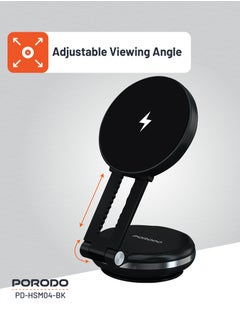 porodo Vacuseal Magsafe Charging mount with Adjustable Viewing Angle / Strong Suction Secure Phone Mount for Car or Home / One-Hand Operation / 15W Wireless Charger - Black  - Image 5
