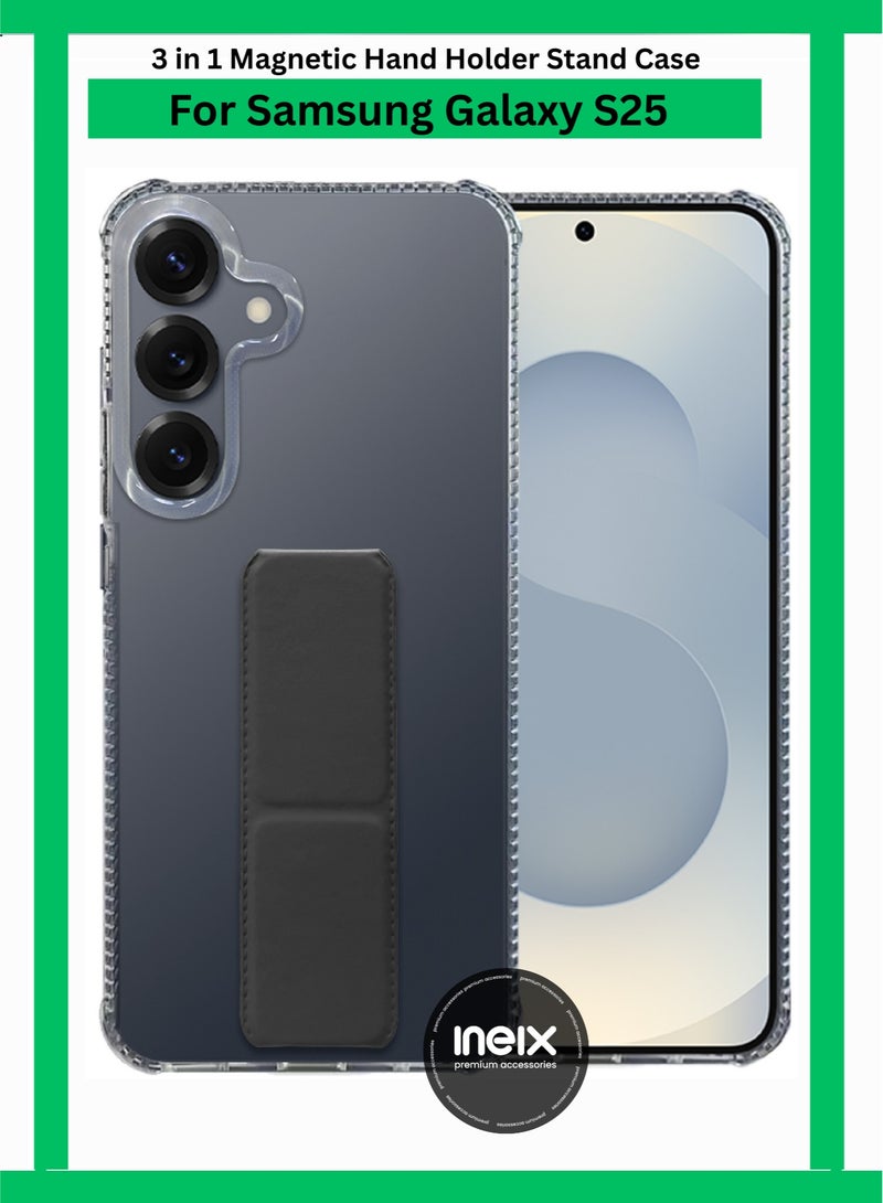 إينيكس جراب حماية شفاف 3 في 1 مغناطيسي ذو مسند للهاتف سامسونج جالكسي اس 25-شفاف/أسود - Image 1