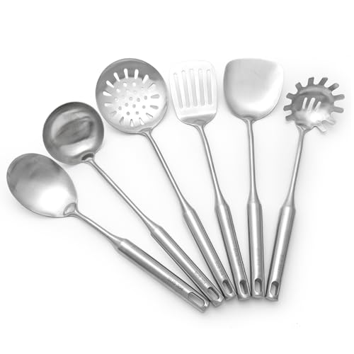 Aiminjey 304 Stainless Steel Kitchen Utensils Set 6 Pcs Cooking Utensil, Spatula, Soup spoon, Leaking shovel, Kitchen Tools Set (6 Pieces Set) - Image 1