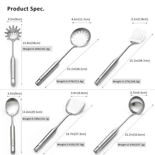 Aiminjey 304 Stainless Steel Kitchen Utensils Set 6 Pcs Cooking Utensil, Spatula, Soup spoon, Leaking shovel, Kitchen Tools Set (6 Pieces Set) - Image 2