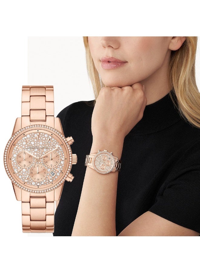 مايكل كورس Women Michael Kors Women's Ritz Rose Gold Chronograph Watch - Image 5