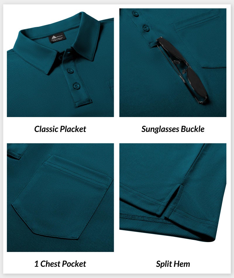 SCODI 7 Pack Polo Shirts for Men with Pocket Moisture Wicking Golf Polo Shirt Short Sleeve Outdoor Work Tactical Tshirt Navy Black Green lightkhaki WineRed lightblue tealblue L - Image 5