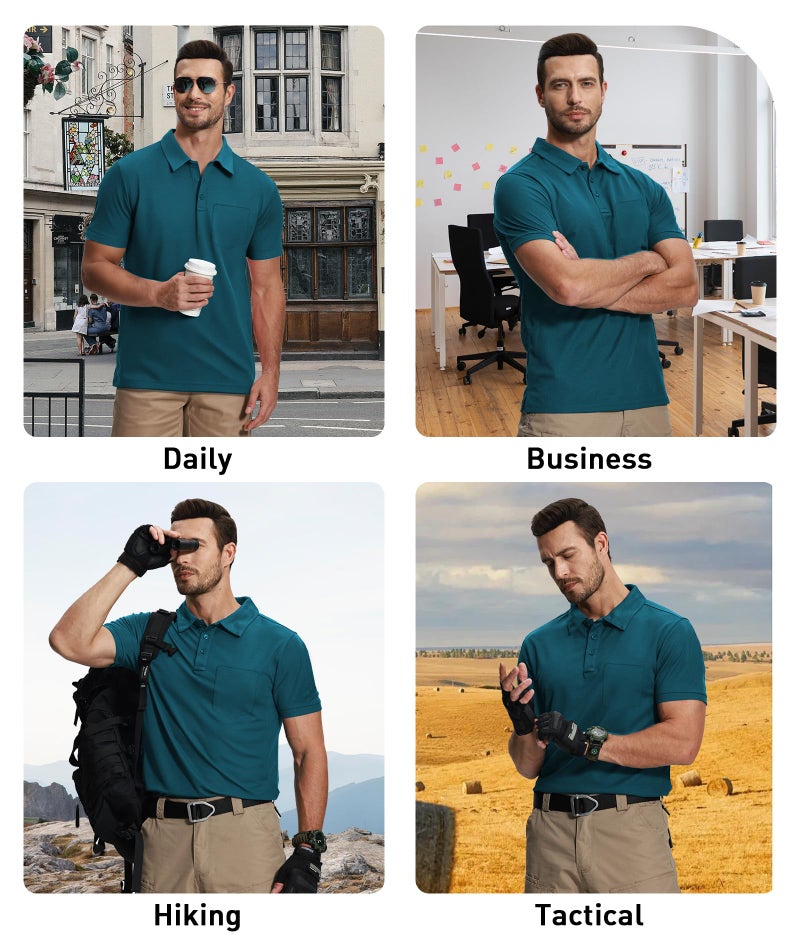 SCODI 7 Pack Polo Shirts for Men with Pocket Moisture Wicking Golf Polo Shirt Short Sleeve Outdoor Work Tactical Tshirt Navy Black Green lightkhaki WineRed lightblue tealblue L - Image 2