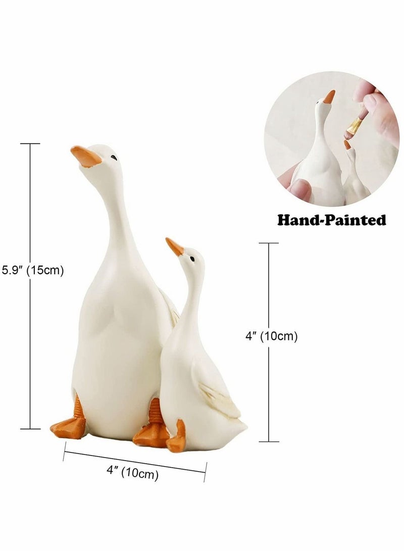 Y&D Statues Ornaments, Simulation Duck Resin Statues, Realistic Mother and Ducklings, Artificial Model Sculpture Decor Crafts DIY Ornaments White for Garden Pond Decoration, 1 Set - Image 3