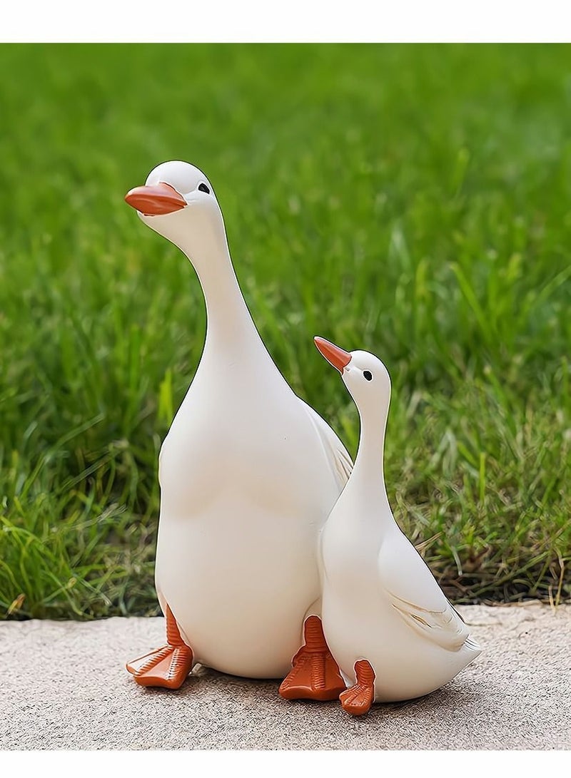 Y&D Statues Ornaments, Simulation Duck Resin Statues, Realistic Mother and Ducklings, Artificial Model Sculpture Decor Crafts DIY Ornaments White for Garden Pond Decoration, 1 Set - Image 1