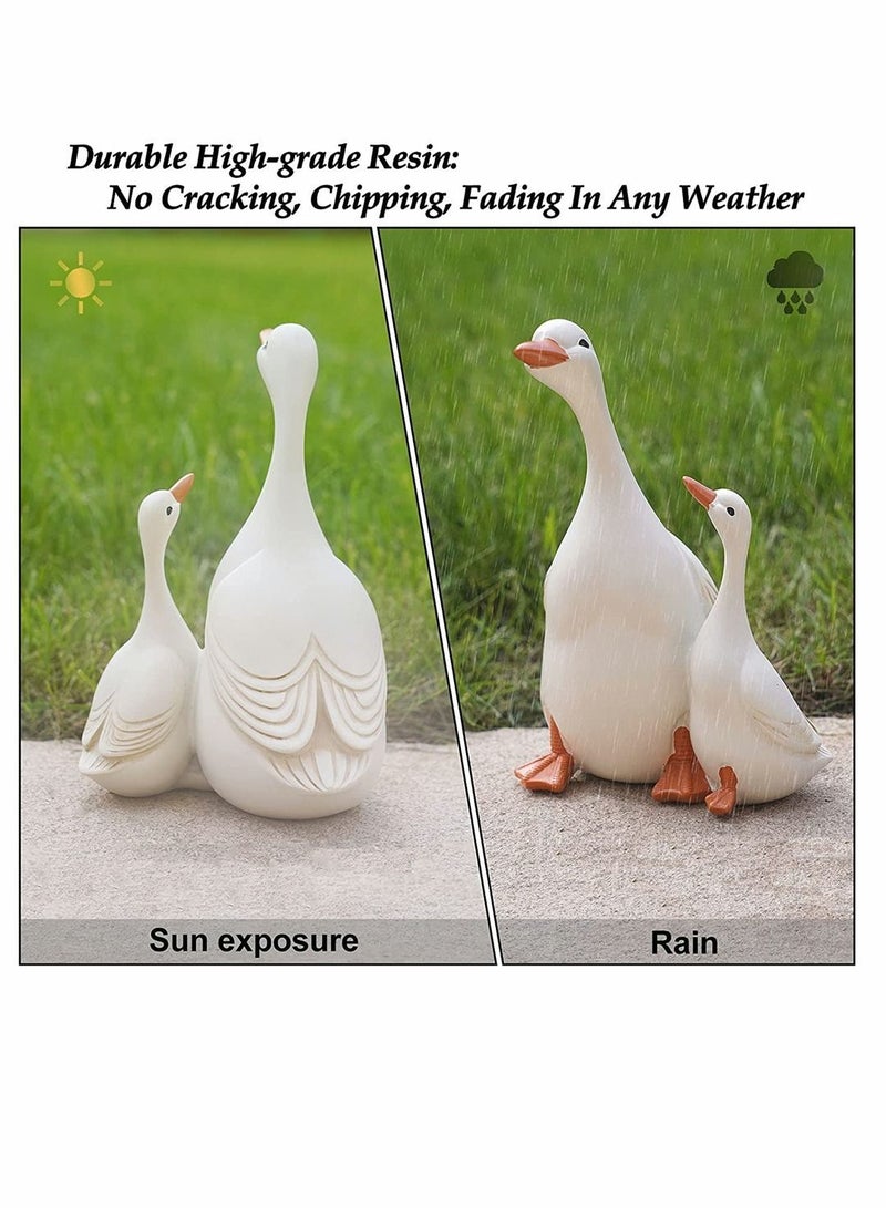 Y&D Statues Ornaments, Simulation Duck Resin Statues, Realistic Mother and Ducklings, Artificial Model Sculpture Decor Crafts DIY Ornaments White for Garden Pond Decoration, 1 Set - Image 2