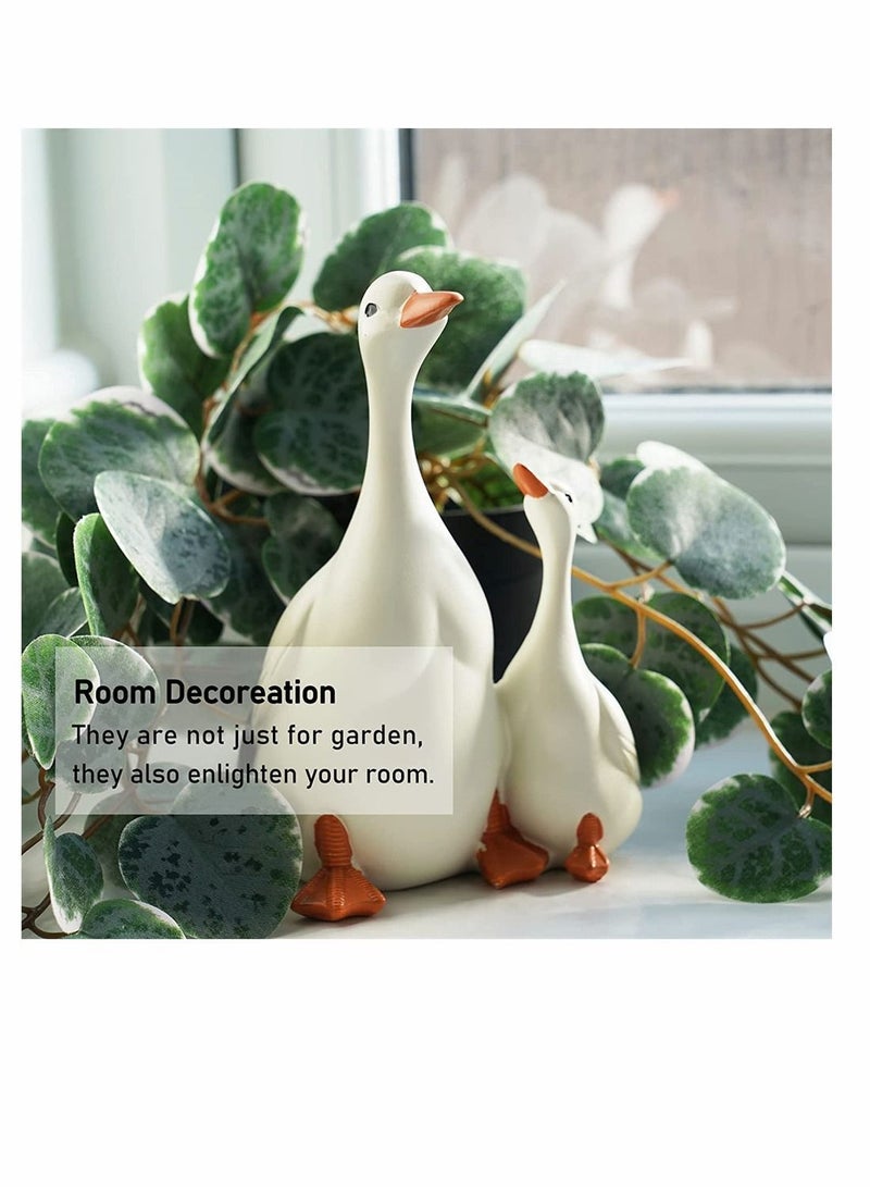 Y&D Statues Ornaments, Simulation Duck Resin Statues, Realistic Mother and Ducklings, Artificial Model Sculpture Decor Crafts DIY Ornaments White for Garden Pond Decoration, 1 Set - Image 4
