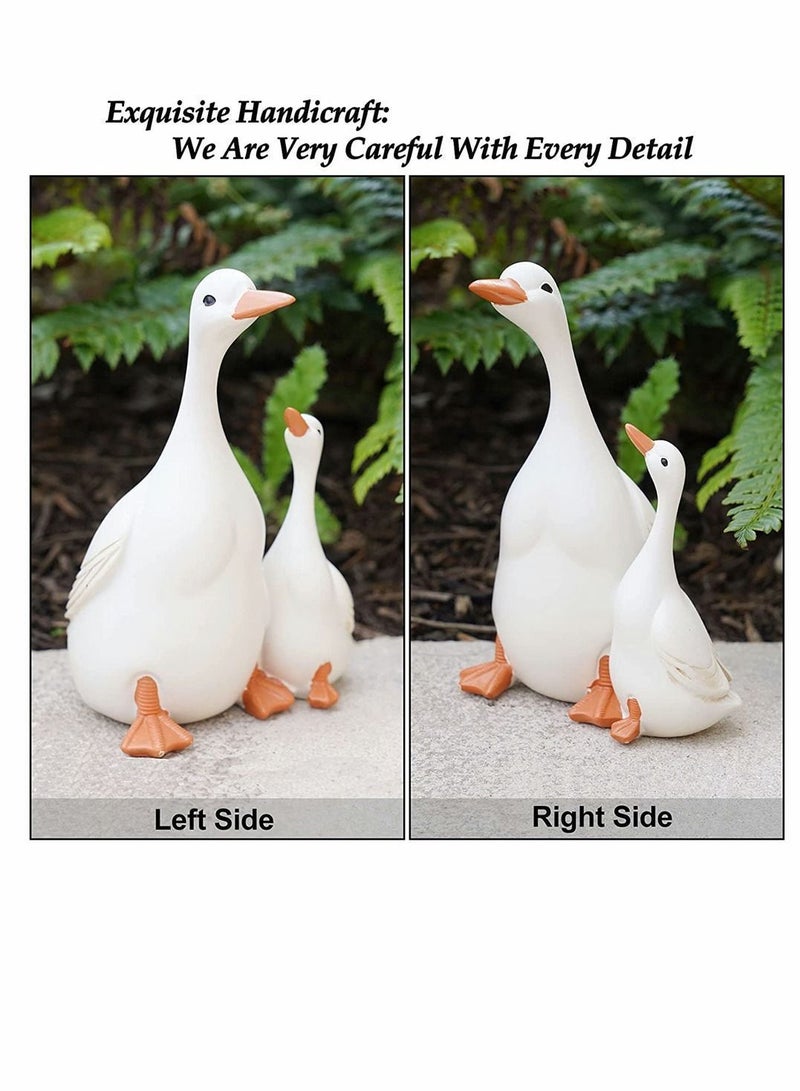 Y&D Statues Ornaments, Simulation Duck Resin Statues, Realistic Mother and Ducklings, Artificial Model Sculpture Decor Crafts DIY Ornaments White for Garden Pond Decoration, 1 Set - Image 5