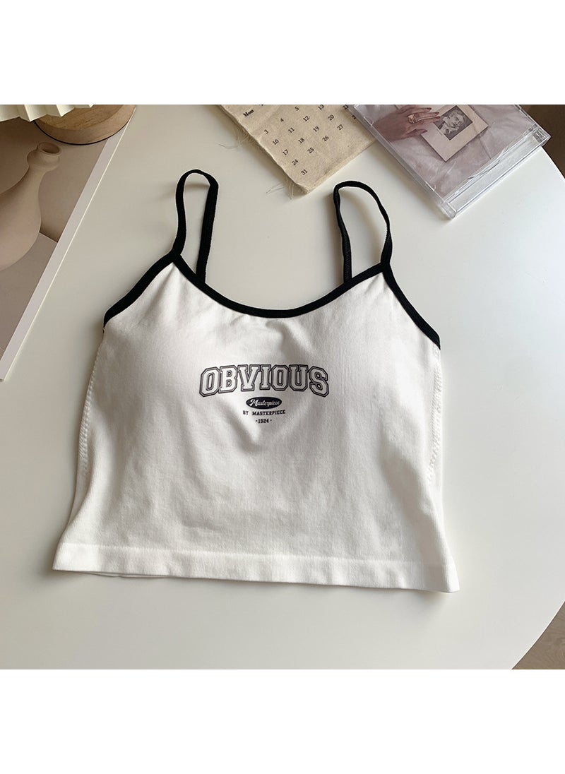Generic - American Style Color Blocking Strapless Bralette Vest Top Chest Pad Navel Exposure Letter Print Cropped Tube Top White - Image 1