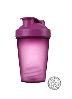 Protein Shaker Bottle Blender Leakproof Cup, Plastic BPA Free Sport Water Bottle with Stainless Whisk Blender Ball, Fitness Water Bottle 400 ML (Purple)