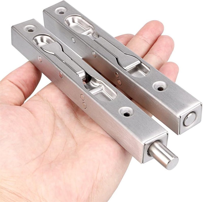 6 Inch Door Bolts, Stainless Steel Concealed Security French Door Locks with Hardwares, Metal Flush Latch Bolts for Composite Wood Double Dummy Door, 2 Pcs (Silver) - Image 4