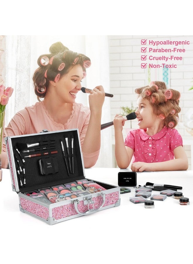 Anpro Allinone Makeup Carry Case With Pro Teen Makeup Set Full Starter Cosmetics Kit With Makeup Brushes Lipsticks Eye Shadows Palette Blushes Glitter Gelpink - Image 4