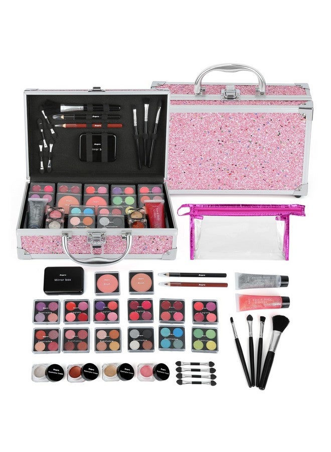 Anpro Allinone Makeup Carry Case With Pro Teen Makeup Set Full Starter Cosmetics Kit With Makeup Brushes Lipsticks Eye Shadows Palette Blushes Glitter Gelpink - Image 1