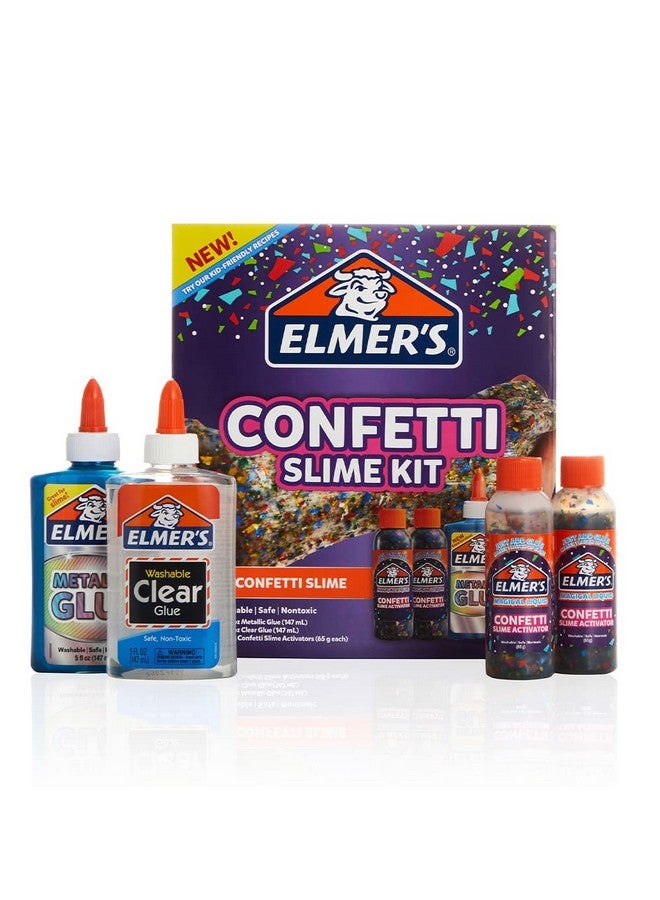Elmer's Confetti Slime Kit, Contains Metallic & Clear Glue, Confetti Magical Liquid Slime Activator, Ideal for Kids, Classroom, Parties & Prizes, 4 Count - Image 1
