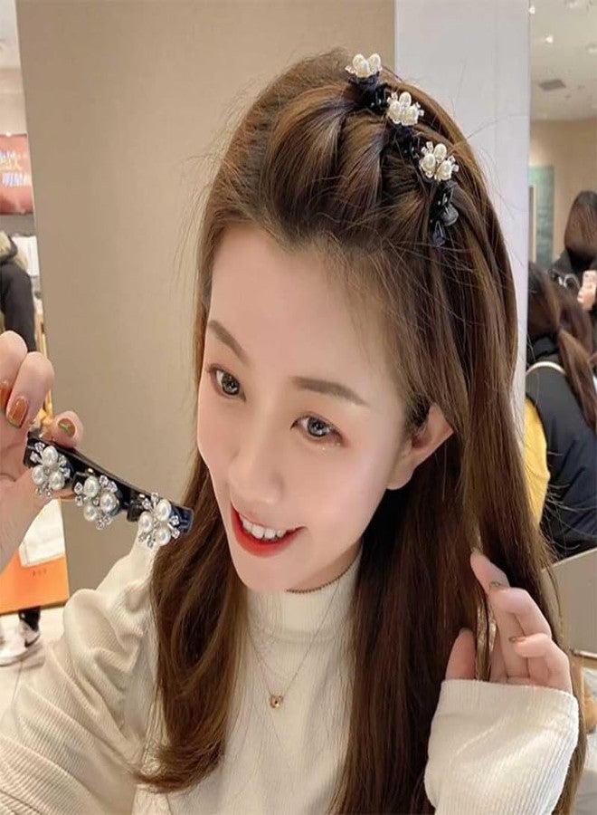 RECTYO GALLERY 4PCS Sparkling Crystal Stone Braided Hair Clips with 3 Small Clips, Pearl shaped hairpin duckbill clip,Braided Hair Clip with Rhinestones for Girls Women Hair Accessories - Image 2