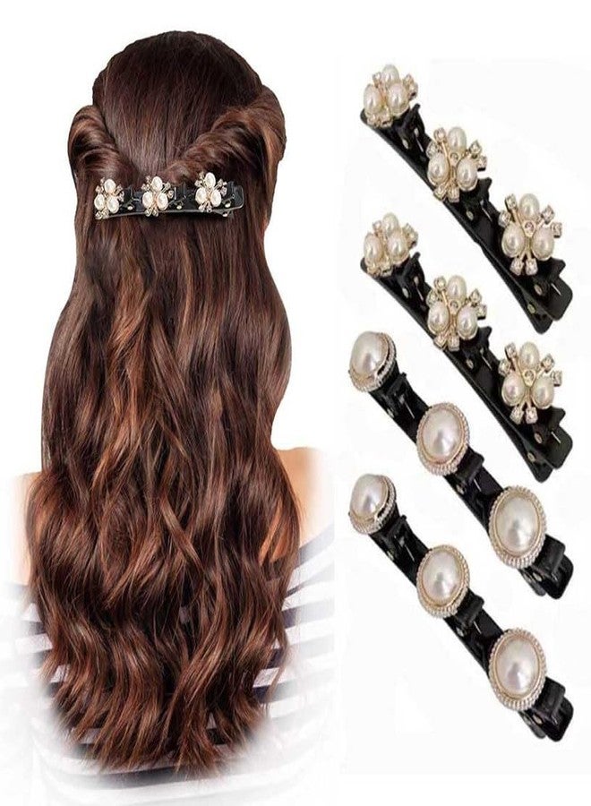 RECTYO GALLERY 4PCS Sparkling Crystal Stone Braided Hair Clips with 3 Small Clips, Pearl shaped hairpin duckbill clip,Braided Hair Clip with Rhinestones for Girls Women Hair Accessories - Image 1