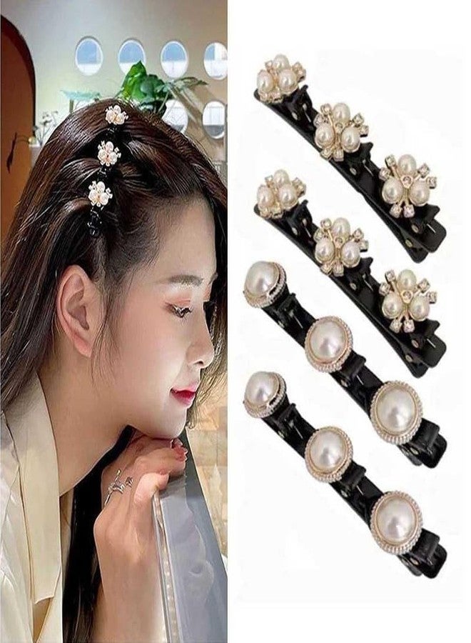 RECTYO GALLERY 4PCS Sparkling Crystal Stone Braided Hair Clips with 3 Small Clips, Pearl shaped hairpin duckbill clip,Braided Hair Clip with Rhinestones for Girls Women Hair Accessories - Image 4