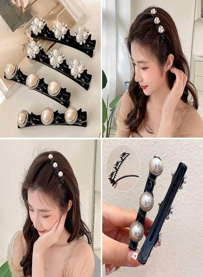 RECTYO GALLERY 4PCS Sparkling Crystal Stone Braided Hair Clips with 3 Small Clips, Pearl shaped hairpin duckbill clip,Braided Hair Clip with Rhinestones for Girls Women Hair Accessories - Image 3