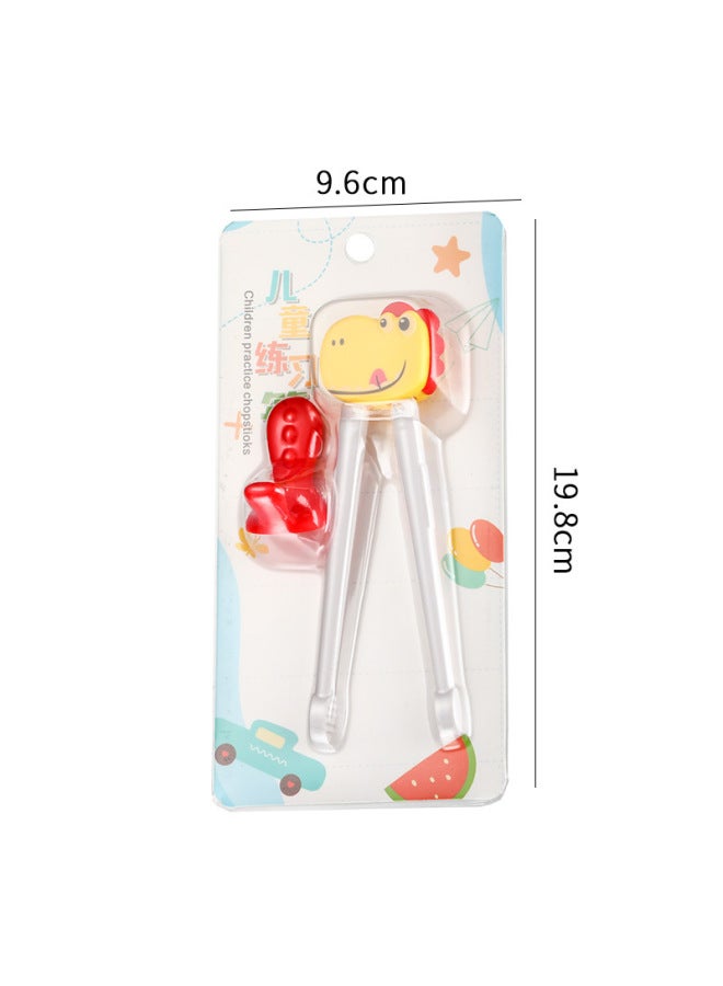 Creative Cartoon Children's Practice Chopsticks Portable Baby Feeding Training Chopsticks Meal Study-Color:Insert Card With Tiger Mouth Chopsticks-yellow Dinosaur  - Image 1