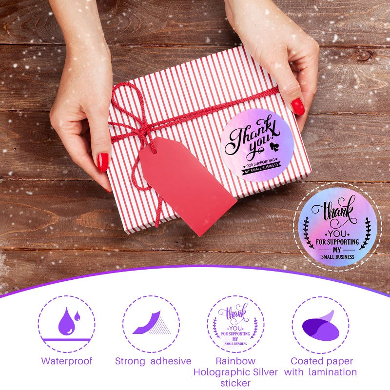 Tenare 1120 Pcs Thank You Cards and Stickers Set, Include 120 Business Card 1000 Roll Labels Thank You for Supporting My Small Business Stickers Package Insert(Holographic Style) - Image 3