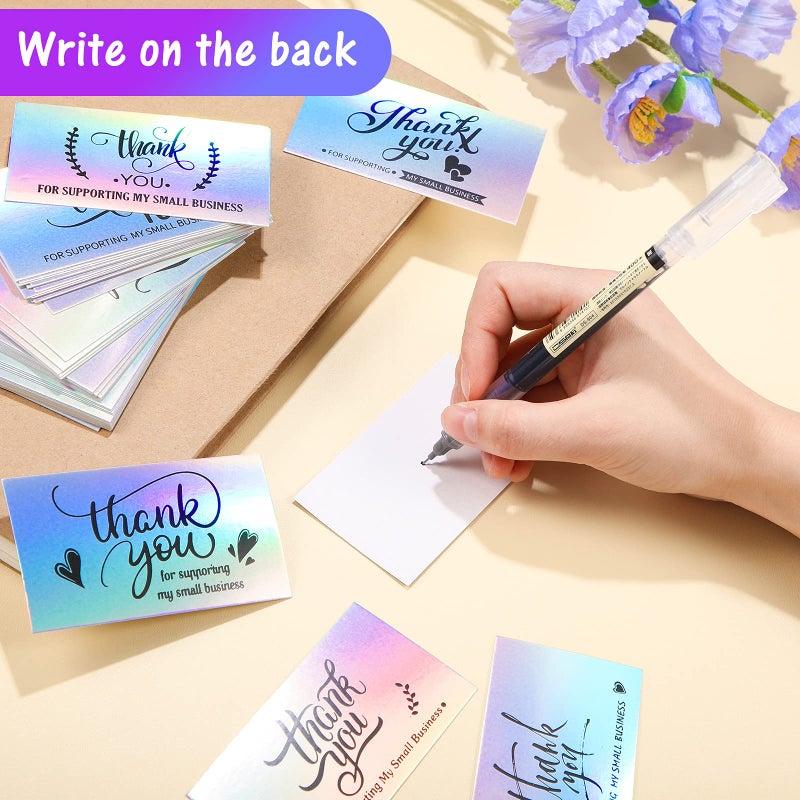Tenare 1120 Pcs Thank You Cards and Stickers Set, Include 120 Business Card 1000 Roll Labels Thank You for Supporting My Small Business Stickers Package Insert(Holographic Style) - Image 4
