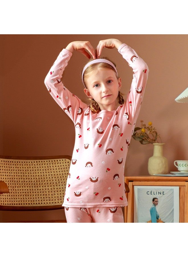 LANG SHA Langsha Children's Thermal Underwear, Girls' Autumn And Winter Pure Cotton Class A Undershirt And Pants, Comfortable Pajamas, Student Underwear Set For Older Children, Pink Floral Print, Size 150 (recommended Height 140-150cm)  - Image 2