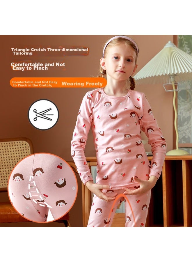 LANG SHA Langsha Children's Thermal Underwear, Girls' Autumn And Winter Pure Cotton Class A Undershirt And Pants, Comfortable Pajamas, Student Underwear Set For Older Children, Pink Floral Print, Size 150 (recommended Height 140-150cm)  - Image 4